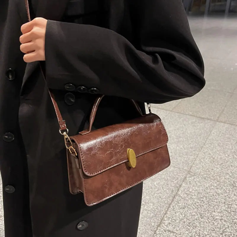 Winter Retro Handbags For Women High Pu Leather Female Shoulder Bag