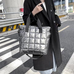 Winter Shoulder Bags For Women - Quilt Padded Nylon Handbag