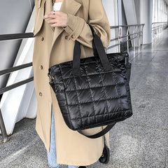 Winter Shoulder Bags For Women - Quilt Padded Nylon Handbag