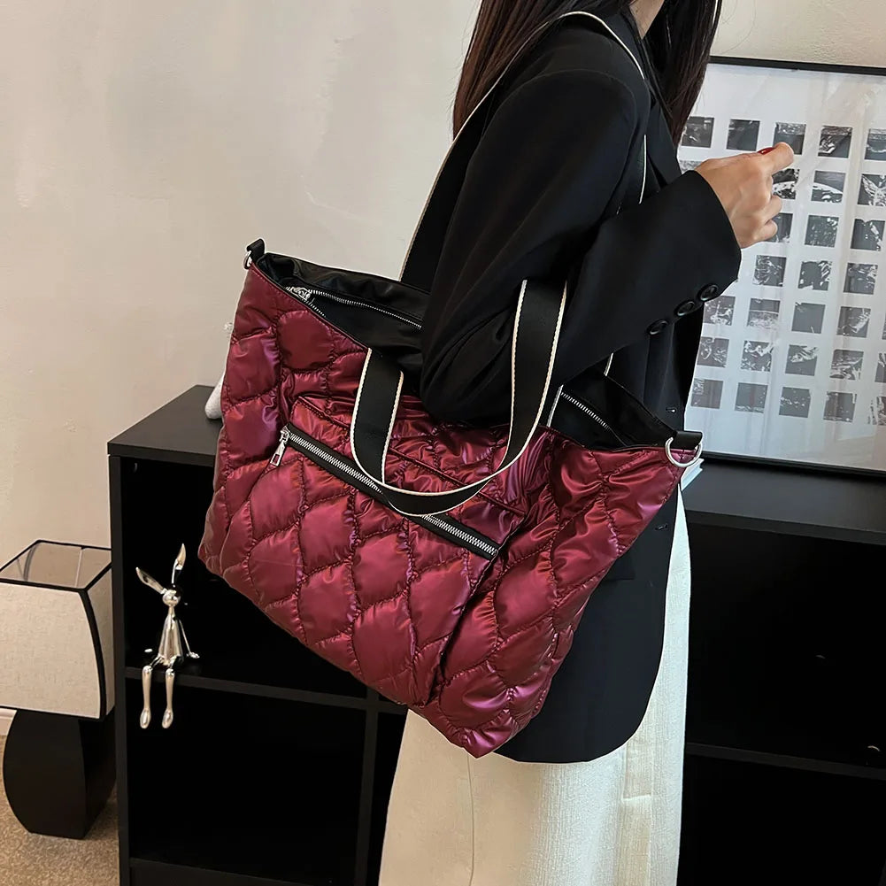 Winter Shoulder Bags Quilt Padded Nylon Handbag Large Capacity