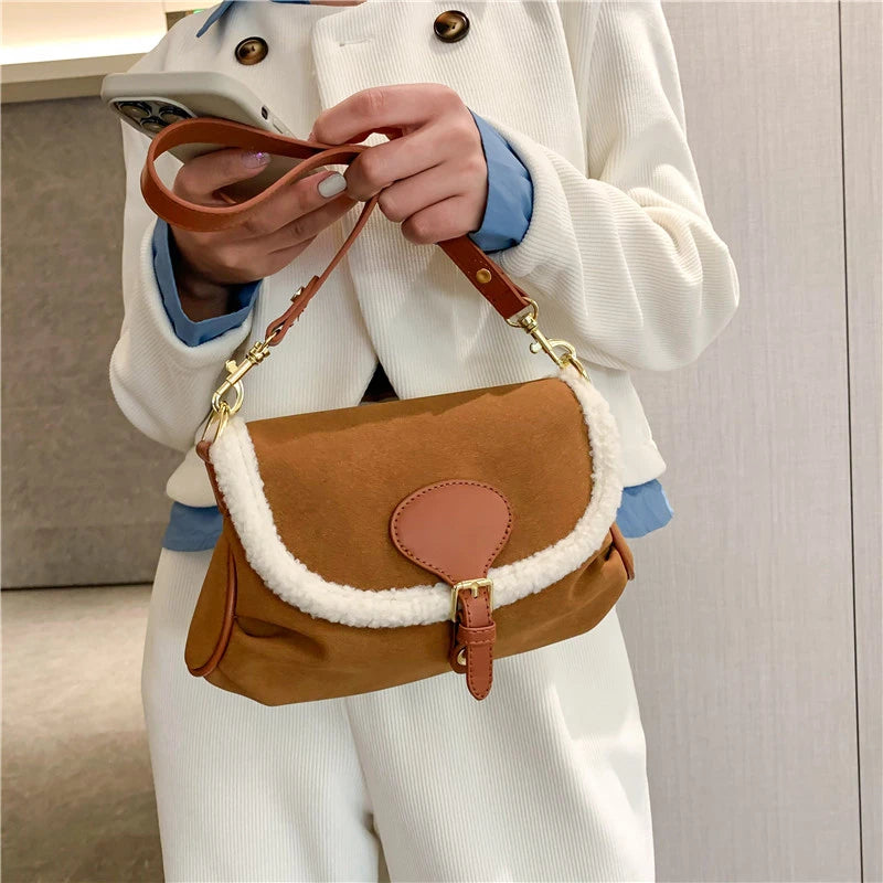 Winter Shoulder Bags for Women High Matte Handbags Ladies Brown Armpit Bag