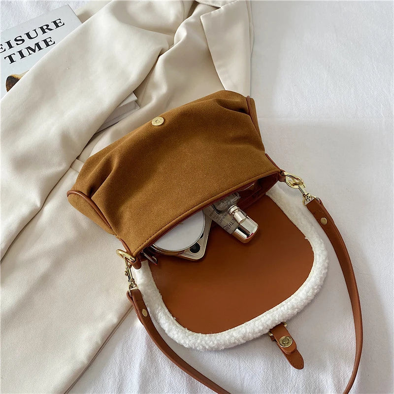 Winter Shoulder Bags for Women High Matte Handbags Ladies Brown Armpit Bag