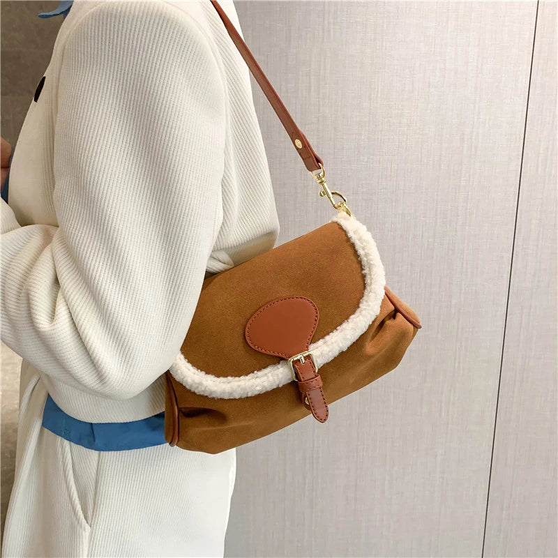 Winter Shoulder Bags for Women High Matte Handbags Ladies Brown Armpit Bag