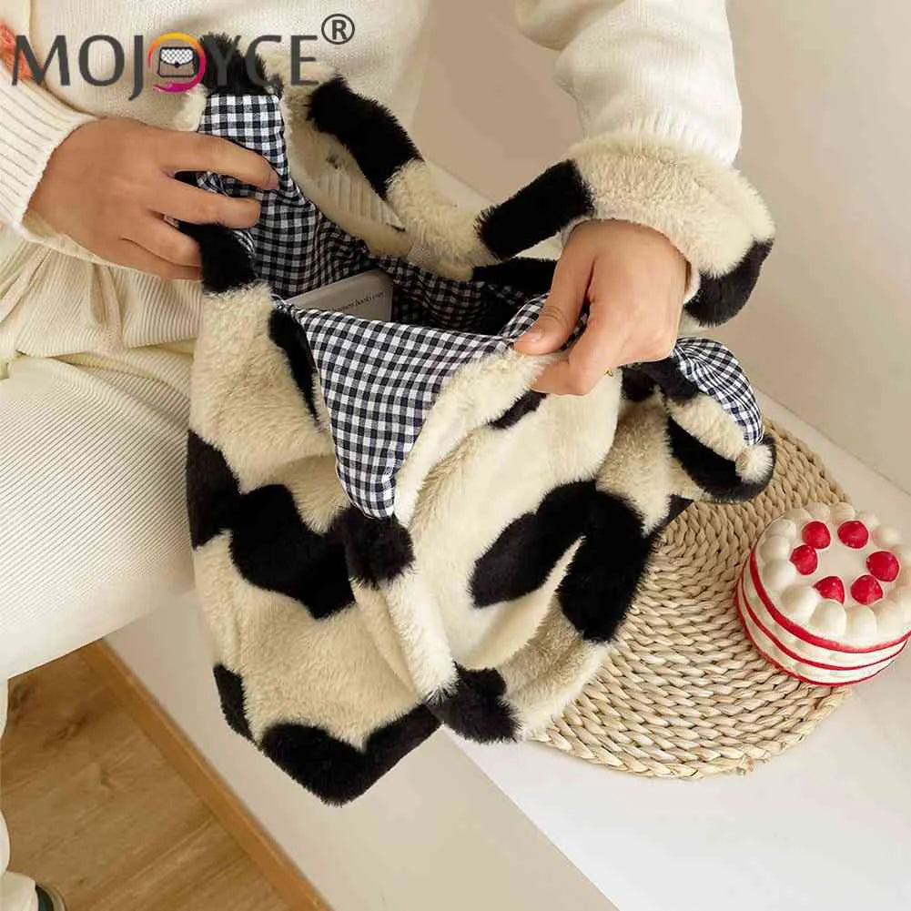 Winter Love Heart Fluffy Shoulder Handbag Large Capacity Soft Plush Shopping Bag