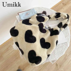 Winter Shoulder Handbags Large Capacity Soft Plush Top-handle Bags Love Heart Sw