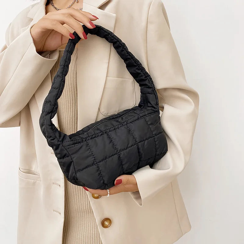 Winter Soft Down Underarm Hobo Bag Quilted Shoulder Bags Women Ladies