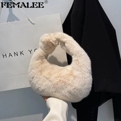 Winter Faux Fur Teddy Plush Half Moon Handbag