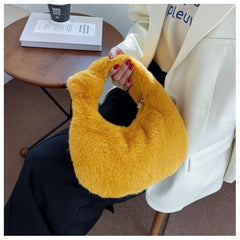 Winter Faux Fur Teddy Plush Half Moon Handbag