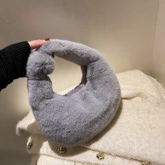 Winter Faux Fur Teddy Plush Half Moon Handbag