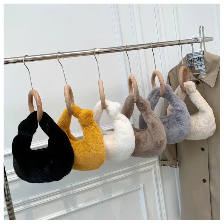 Winter Faux Fur Teddy Plush Half Moon Handbag