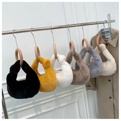 Winter Faux Fur Teddy Plush Half Moon Handbag