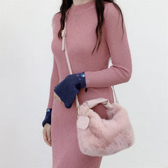 Winter Soft Faux Fur Women Bags Handle Lady HandBag Warm Plush Wrist Bags