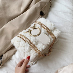 Winter Soft Fur Women Handbag Deer Lock Chain Plush Shoulder Messenger Crossbody