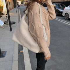 Winter Soft Lamb Faux Fur Ladies Shoulder Bag Large Capacity Female Casual