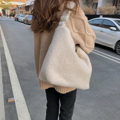 Winter Soft Lamb Faux Fur Ladies Shoulder Bag Large Capacity Female Casual