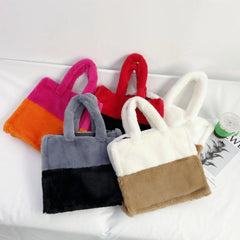 Winter Floral Shoulder Bag Soft Plush Faux Fur Tote