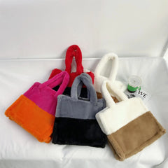 Winter Floral Shoulder Bag Soft Plush Faux Fur Tote