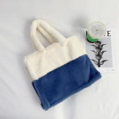 Winter Floral Shoulder Bag Soft Plush Faux Fur Tote