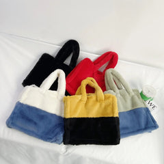 Winter Floral Shoulder Bag Soft Plush Faux Fur Tote