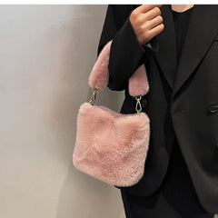 Soft Plush Women's Faux Fur Crossbody Bag Solid Messenger Handbag