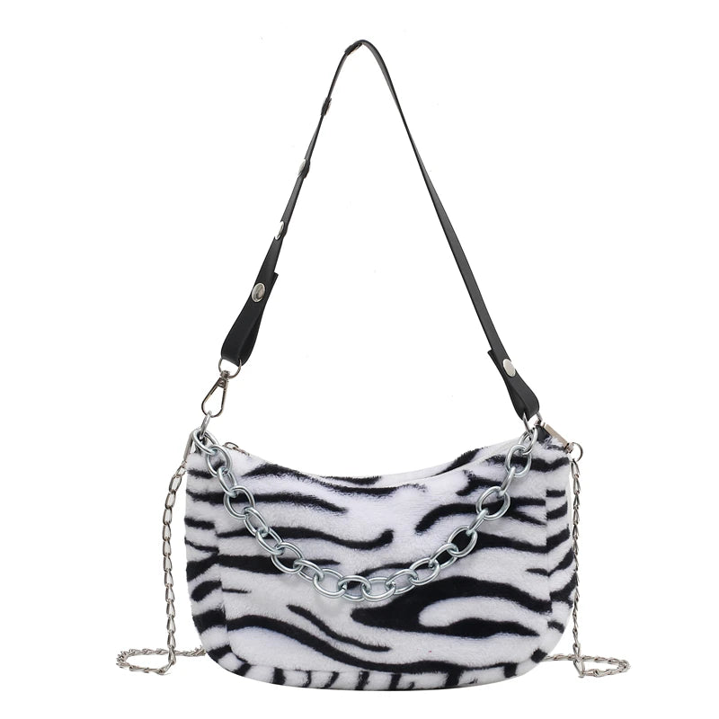Winter Soft Plush Women Shoulder Crossbody Bag Leopard Small Purse