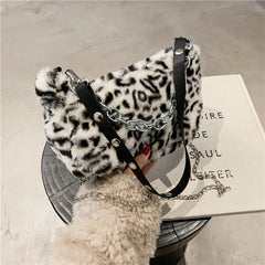 Winter Soft Plush Women Shoulder Crossbody Bag Leopard Small Purse