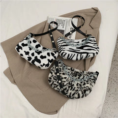 Winter Soft Plush Women Shoulder Crossbody Bag Leopard Small Purse