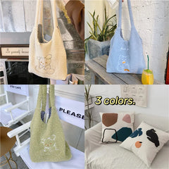 Winter Soft Plush Women Shoulder Vest Bag Student Female Embroidered