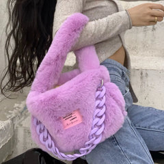 Soft Plush Women Tote Handbags Faux Fur Messenger Bag Large Female Shoulder Bags