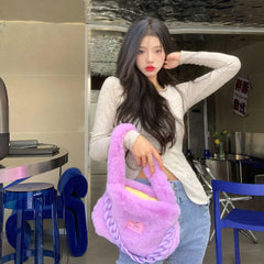 Soft Plush Women Tote Handbags Faux Fur Messenger Bag Large Female Shoulder Bags
