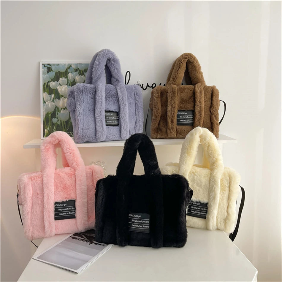Soft Plush Women's Tote Bag Faux Fur Shoulder Crossbody Bags