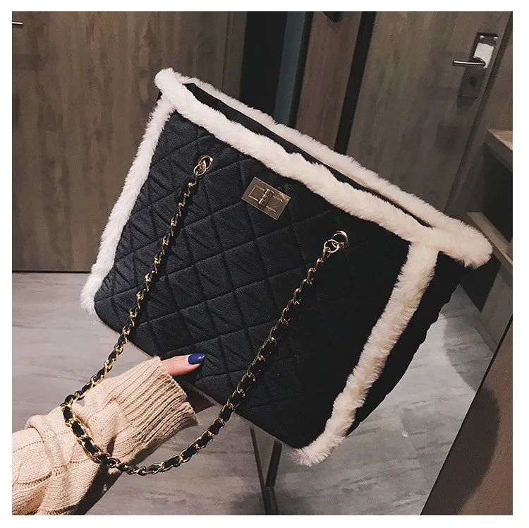 Winter Suede Shoulder Bags for Women Large Capacity Handbags