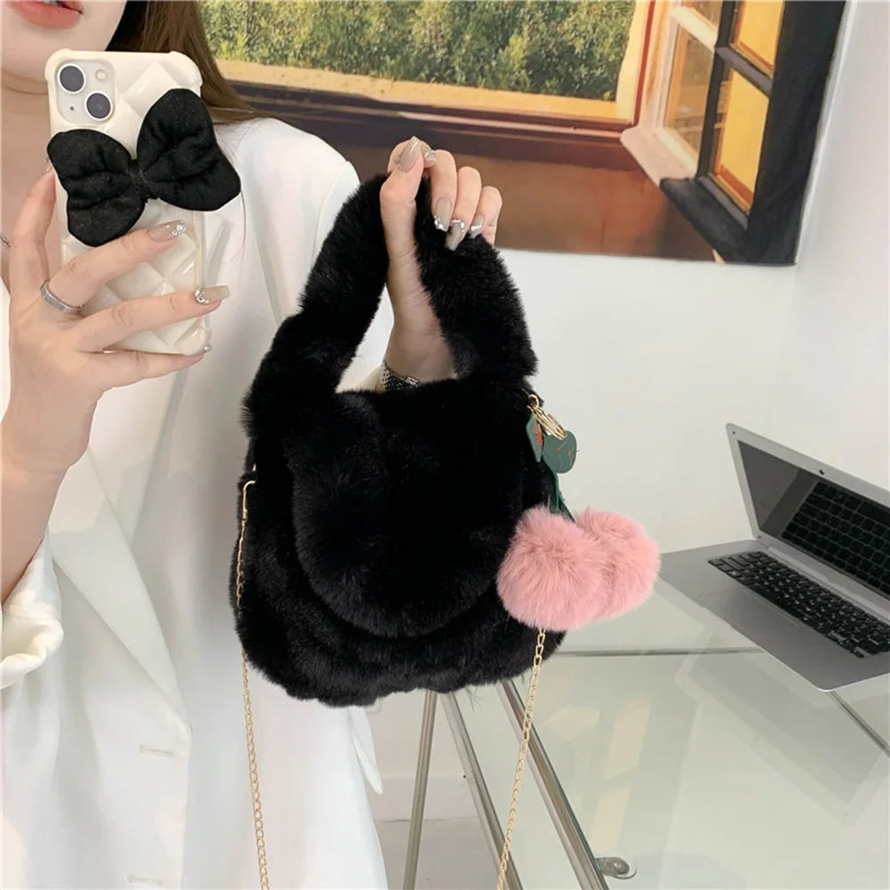 Soft Plush Furry Handbag Women Mini Tote Purses Ladies Fluffy Faux Fur Bag