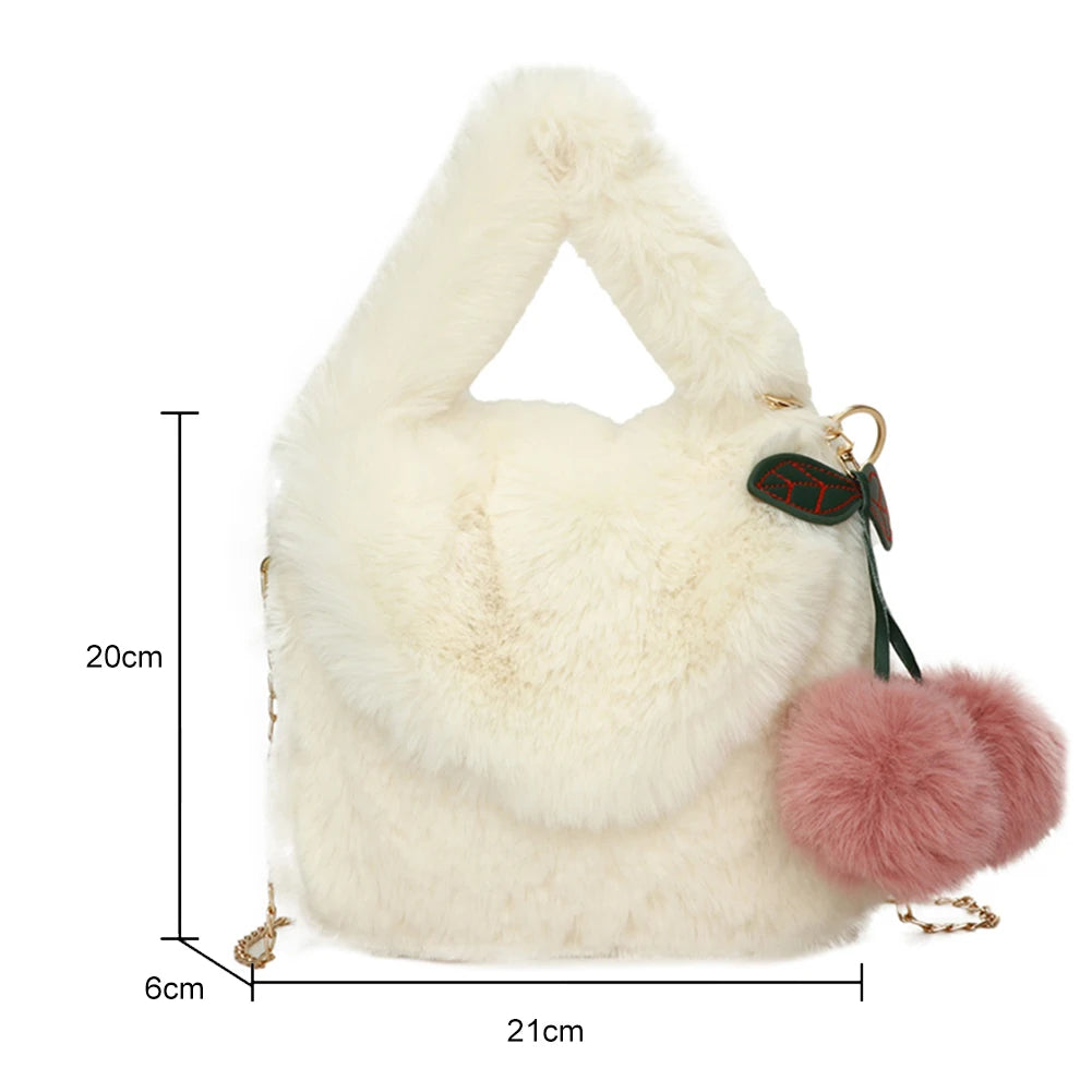 Soft Plush Furry Handbag Women Mini Tote Purses Ladies Fluffy Faux Fur Bag