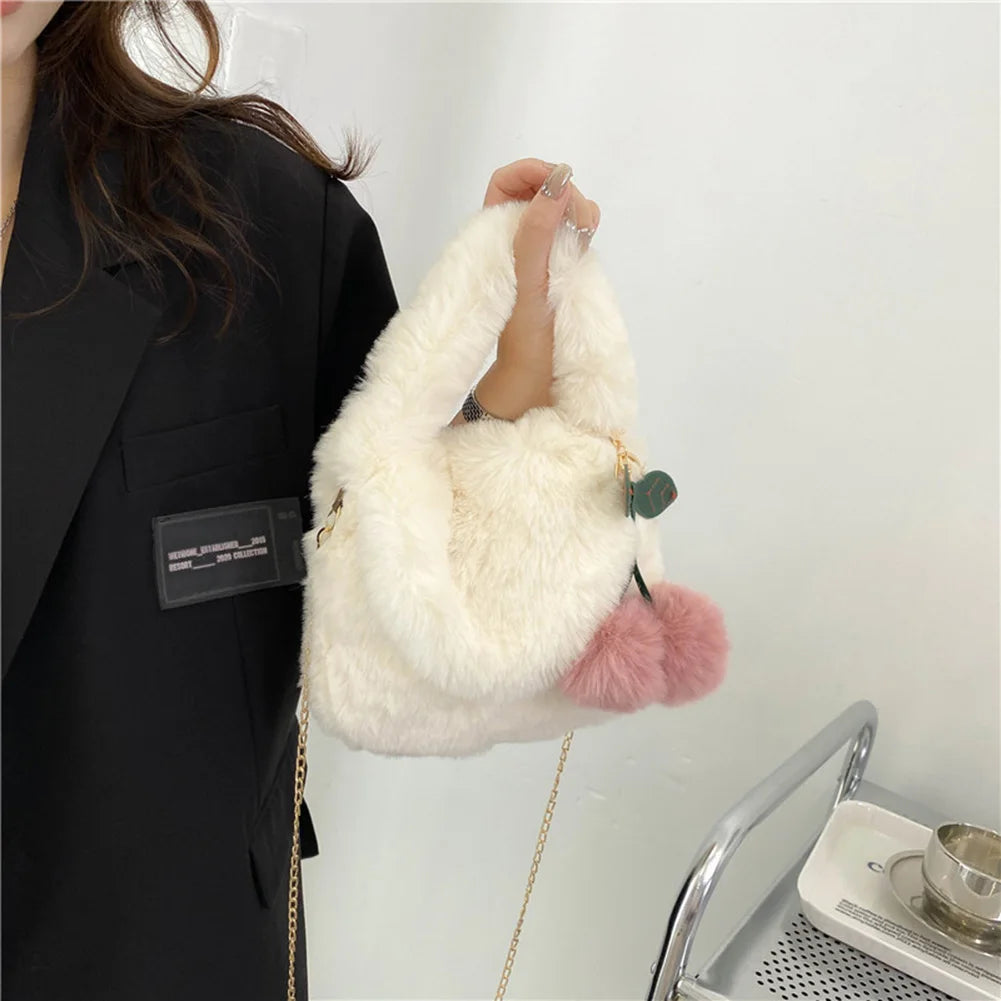 Soft Plush Furry Handbag Women Mini Tote Purses Ladies Fluffy Faux Fur Bag