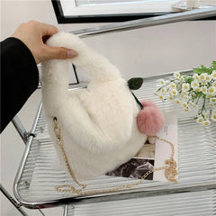 Soft Plush Furry Handbag Women Mini Tote Purses Ladies Fluffy Faux Fur Bag