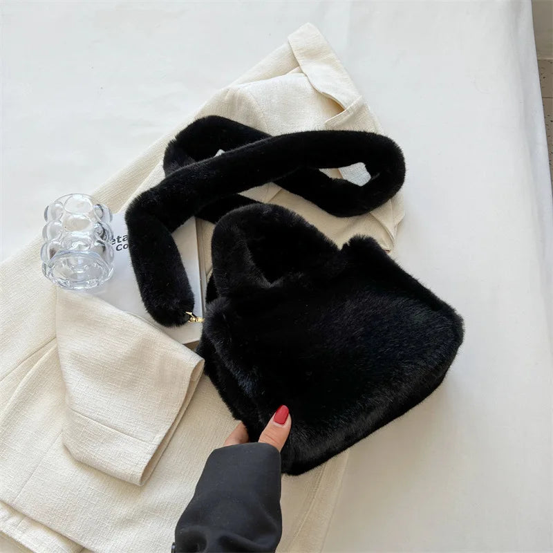 Winter Faux Fur Tote Bag Soft Plush Handbag Warm Shoulder Crossbody Women