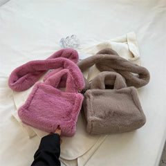 Winter Faux Fur Tote Bag Soft Plush Handbag Warm Shoulder Crossbody Women