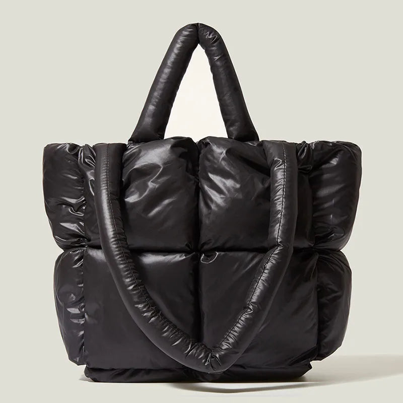 Winter Space Down Cotton Handbag Large Tote Soft Padded Shoulder Bags for Women