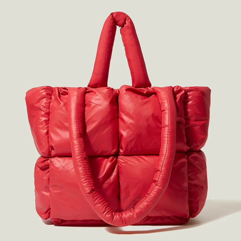 Winter Space Down Cotton Handbag Large Tote Soft Padded Shoulder Bags for Women