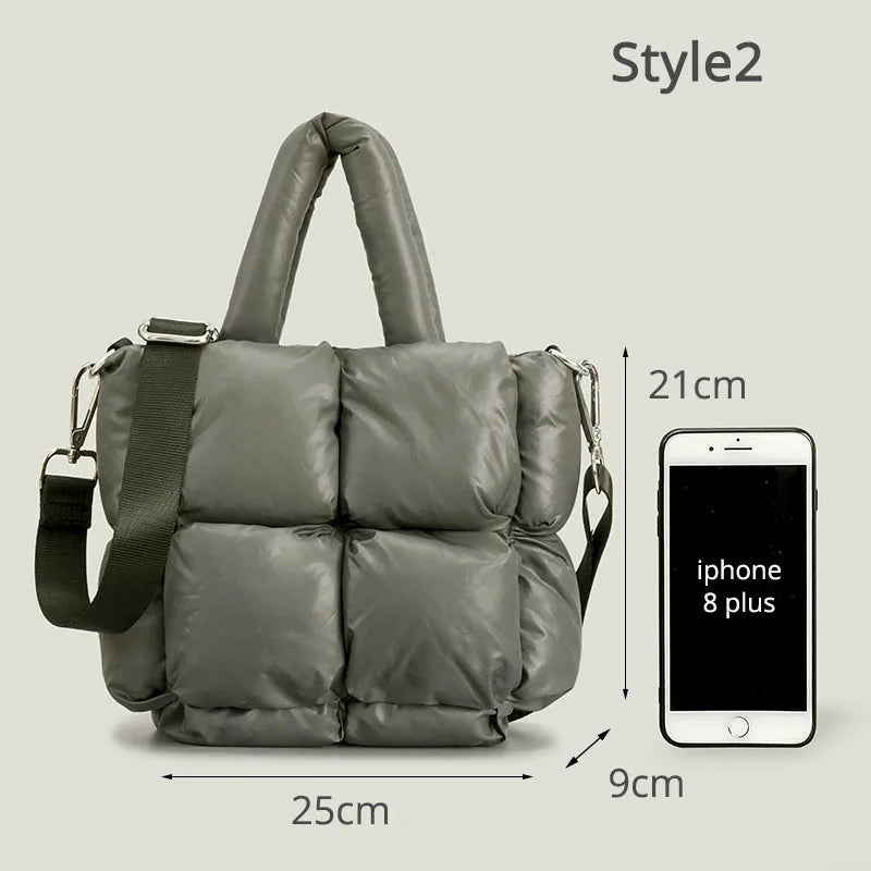 Winter Space Down Cotton Handbag Large Tote Soft Padded Shoulder Bags for Women