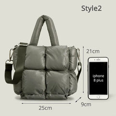 Winter Space Down Cotton Handbag Large Tote Soft Padded Shoulder Bags for Women
