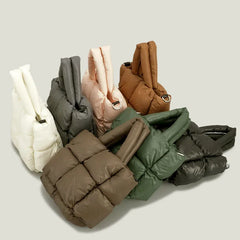 Winter Space Down Cotton Handbag Large Tote Soft Padded Shoulder Bags for Women