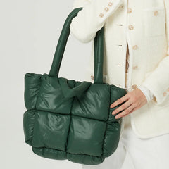 Winter Space Down Cotton Handbag Large Tote Soft Padded Shoulder Bags for Women