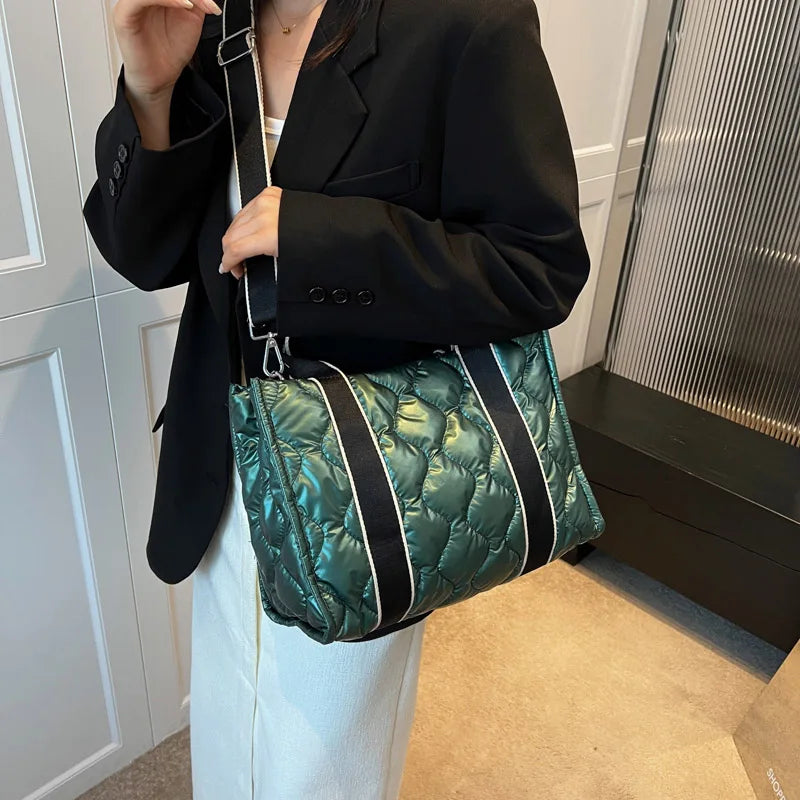 Winter Down Shoulder Bag Large Capacity Shopper Tote Handbag for Women