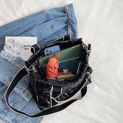 Winter Down Shoulder Bag Large Capacity Shopper Tote Handbag for Women