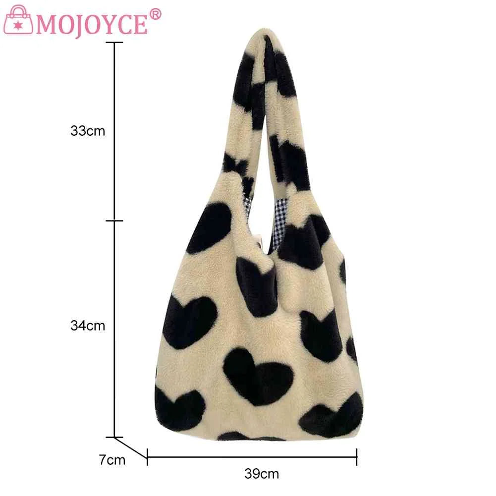 Winter Top-handle Bags Large Capacity Soft Plush Shopping Bag Love Heart Fluffy