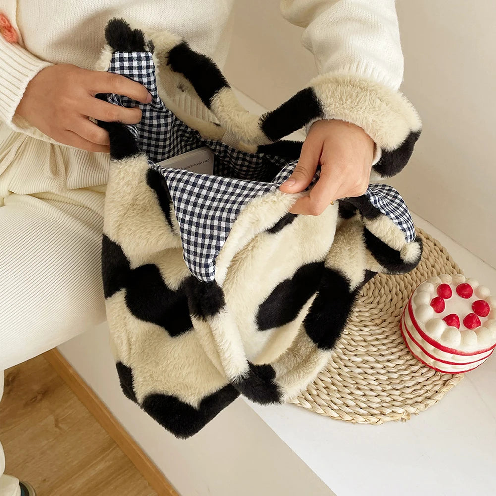 Winter Love Heart Fluffy Tote Bag for Women Girls