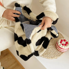 Winter Love Heart Fluffy Tote Bag for Women Girls