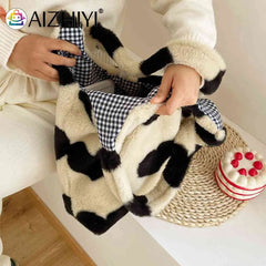 Winter Tote Bag Fluffy Sweet Love Heart Soft Plush Top-handle Purse